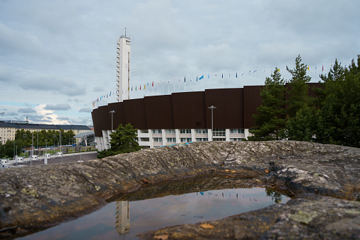 A panoramic view of the Olympiapark, located in Munich. Built for the 1972 Summer Olympic Games, the Olympia Park is a large complex that often hosts cultural, social and sporting events.