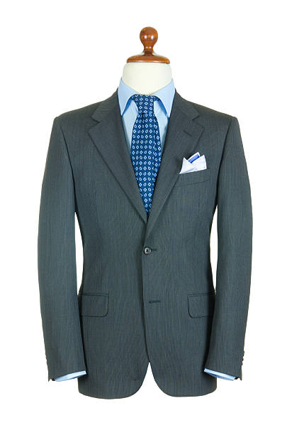 istock Men's hanging gray suit jacket, blue shirt and tie 166260487