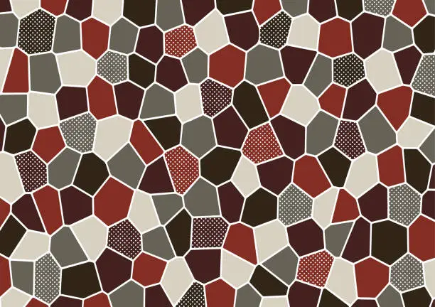Vector illustration of Abstract geometric mosaic shapes in red brown and beige with a white border design and decorate with a white dots pattern for the background.