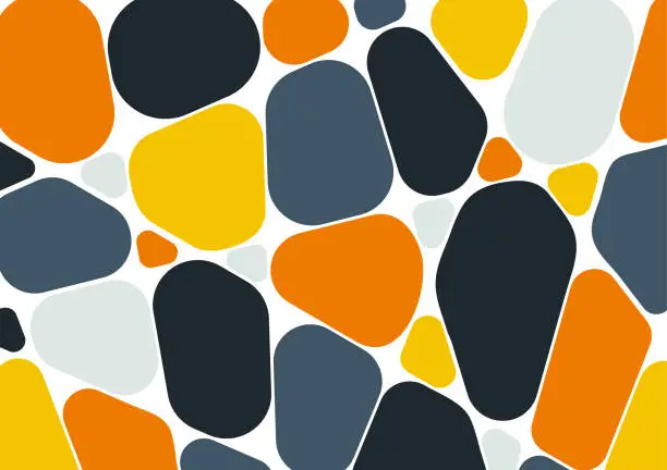 Vector illustration of Abstract marble organic shapes in orange yellow and dark blue on a white background.