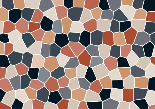 Vector illustration of Abstract geometric mosaic shapes in dark blue gray brown and beige with a white border design for the background.