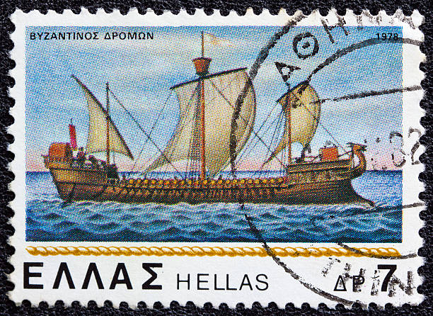 istock Greek stamp shows Byzantine dromon warship (1978) 166266709