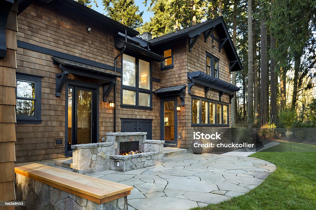 Back Patio and Fireplace Amazing back patio with fireplace. Outdoors Stock Photo
