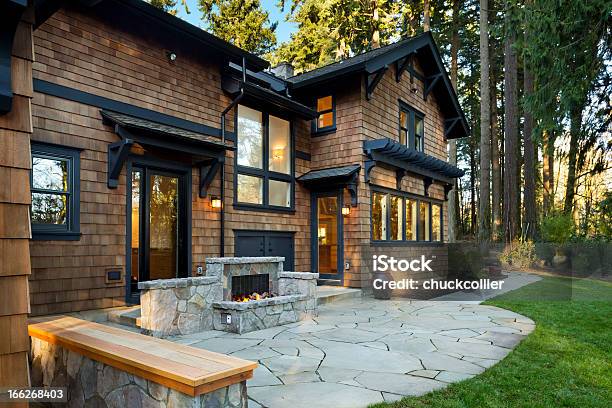 Back Patio And Fireplace Stock Photo - Download Image Now - Outdoors, Building Exterior, Residential Building