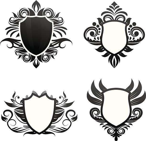Shield Ornament Set vector art illustration