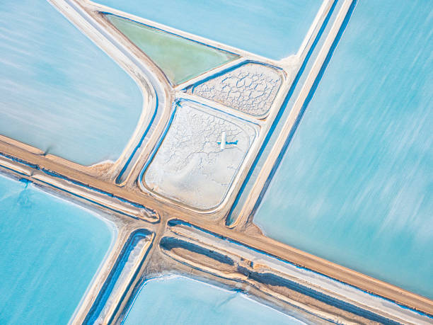 istock Abstract aerial view of salt mining and small plane 1662723451