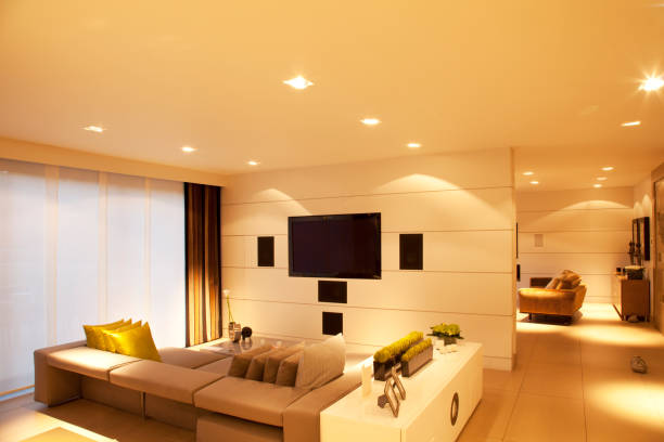 istock Sofa and television in modern living room 166272400