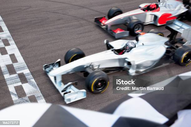 Race Cars At Finish Line On Track Stock Photo - Download Image Now - Racecar, Finish Line, Auto Racing