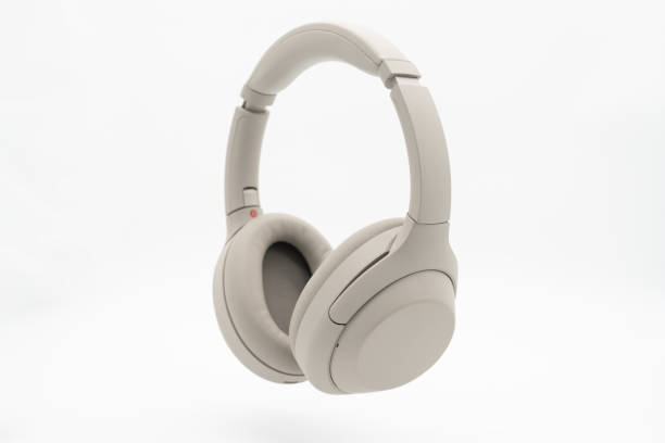 istock Wireless Silver headphones background on isolated background. With Noise Cancelling and Integrated Microphone. 1662728241