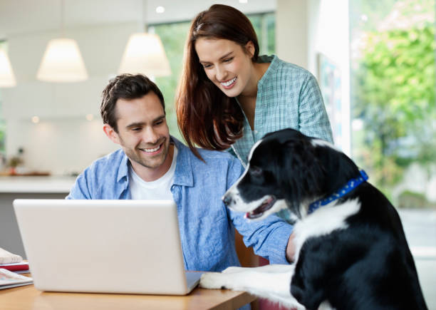istock Couple petting dog at table 166272899