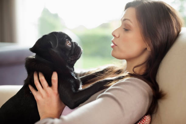 istock Woman relaxing with dog on sofa 166272956