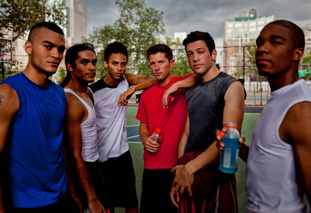 istock Men standing on basketball court 166273587