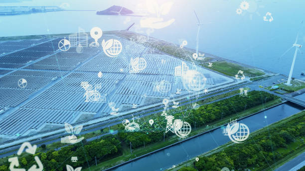 istock Renewable energy and environmental technology concept. Wind power plant. Solar power plant. Sustainable development goals. SDGs. 1662736631