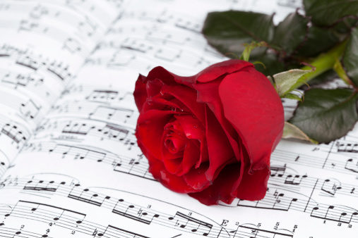 red rose on Sheet music