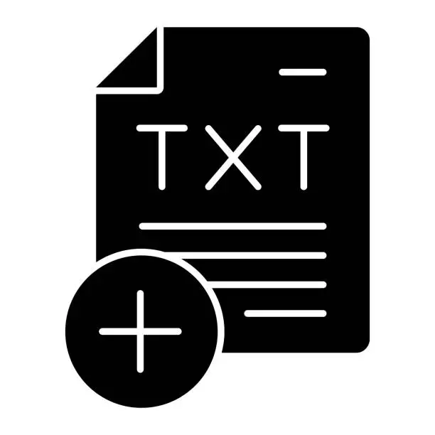 Vector illustration of TXT document solid icon. File txt format vector illustration isolated on white. Add txt file glyph style designed for and app. Eps 10.