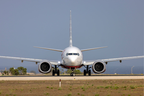 Miami, USA - February 14, 2024: LATAM Airlines airplane (Boeing 787-9 Dreamliner) taking off from Miami International Airport. Founded in 1929, LATAM Airlines is a Chilean multinational airline based in Santiago, Chile.