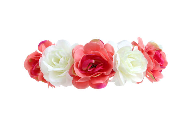 istock Red White Rose Flower Crown front view isolated on white background with clipping paths 1662782676