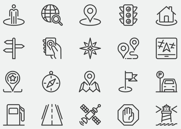 Location line icon.GPS, map, map pin, destination, directions, distance, place, navigation, address, pointer, home, route, compass, you are here.Target, geolocation, position, traffic, travel, tourism vector art illustration