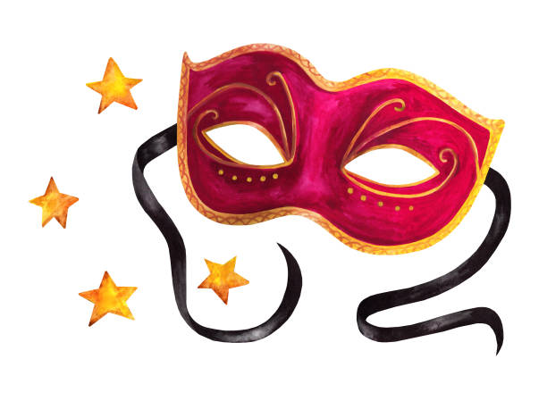 Venetian carnival mask. Watercolor illustration Venetian carnival mask. Mardi gras mask. Hand drawn watercolor illustration isolated on white background. Suitable for decoration, design and postcard painted masquerade masks stock illustrations