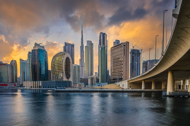 istock Sunset with evening mood behind Dubai skyline 1662818274