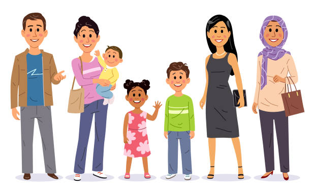 gruppe von männern, frauen und kindern - looking at camera smiling african ethnicity white background stock-grafiken, -clipart, -cartoons und -symbole