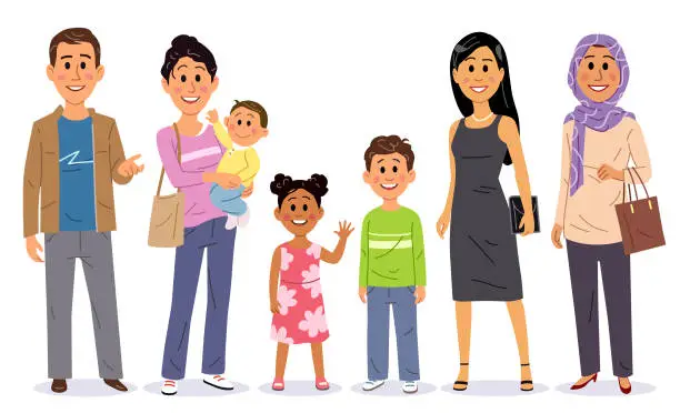 Vector illustration of Group Of Men, Women And Children