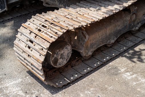 Excavator Bulldozer Tracks Closeup