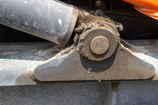 Detail of heavy construction machinery outdoors for reconstruction of public places