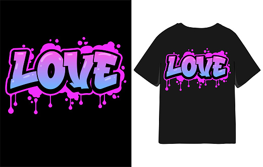 Love graffiti typography art rainbow gradient color for t shirt design