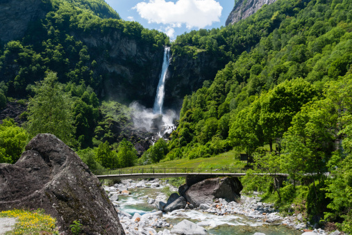 Waterfall in Foroglio, in the Maggia Valley in Ticino, Switzerland