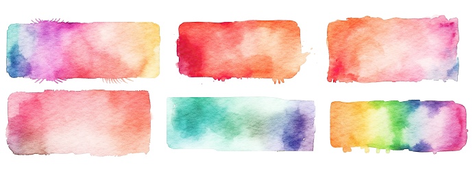 Watercolor banner collection isolated on white background.