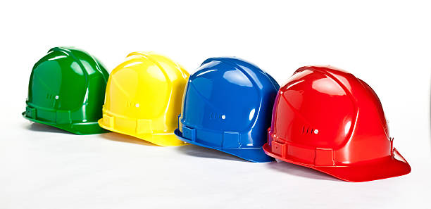 istock Industrial hardhats on white background 166286101