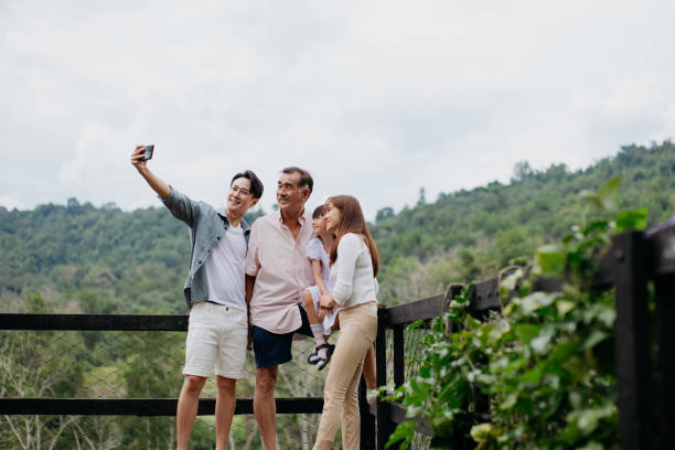 Multi generation Asian family vacation at nature resort