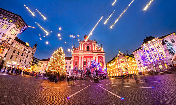 Preseren's square, Ljubljana, Slovenia, Europe. stock photo