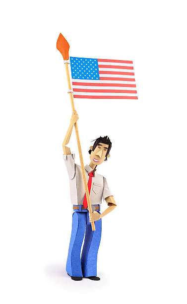 istock Paper Character holding USA flag 166287426