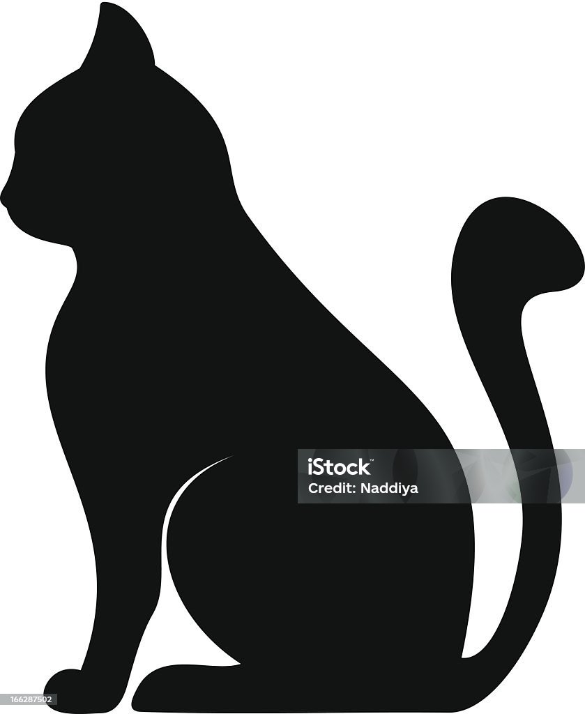 Black silhouette of cat. Vector illustration. Vector illustration of black silhouette of sitting cat. Domestic Cat stock vector