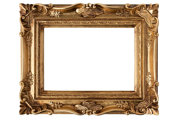 An empty gold antique picture frame over a white background