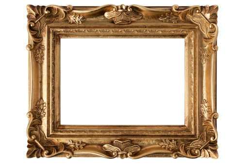 Gold antique frame on a white  background(with path)