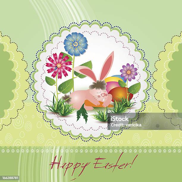 Ilustración de Tarjeta De Pascua Con Conejo Y Flowwers y más Vectores Libres de Derechos de Abril - Abril, Abstracto, Celebración - Ocasión especial