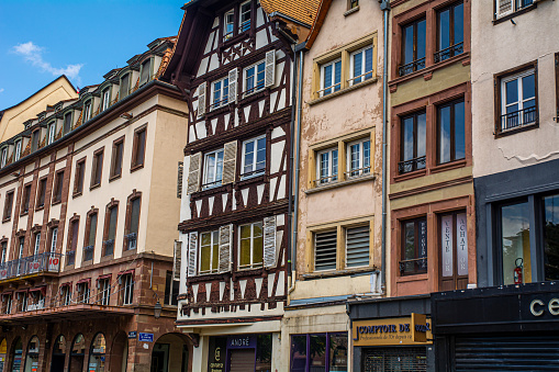 Strasbourg, France, July 16, 2023: Colorful houses at Petite France district in Strasbourg