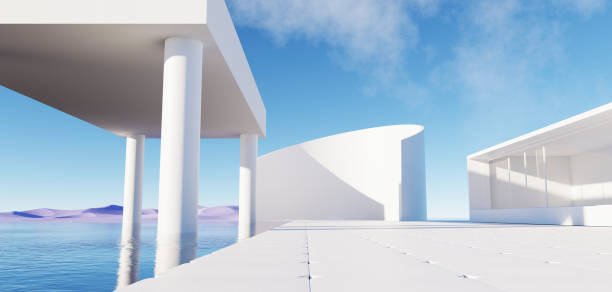 istock 3d Render, Abstract Surreal pastel landscape background with Architecture modern building and geometric arches, Colorful dune scene with copy space, blue sky and cloudy, Minimalist decor design 1662890068