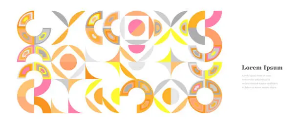 Vector illustration of abstract yellow orange round, geometric bauhaus background, retro styled pattern, traditional concept