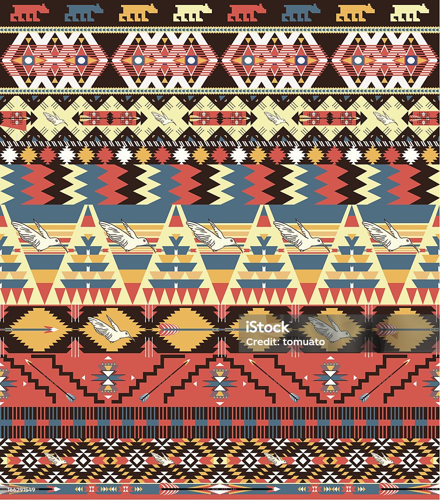 Sem costura padrão Asteca colorido com pássaros, flores e Flecha - Royalty-free Abstrato arte vetorial