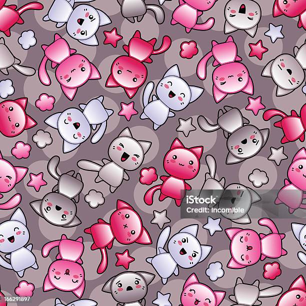 Motif Sans Couture Avec Mignon Complètement Kawaii Griffonnage Les Chats Vecteurs libres de droits et plus d'images vectorielles de Abstrait