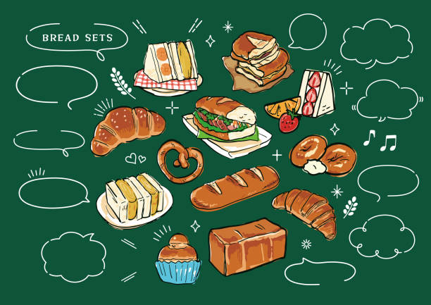Bread hand drawn illustration set Bread hand drawn illustration set.Vector illustration. brioche stock illustrations