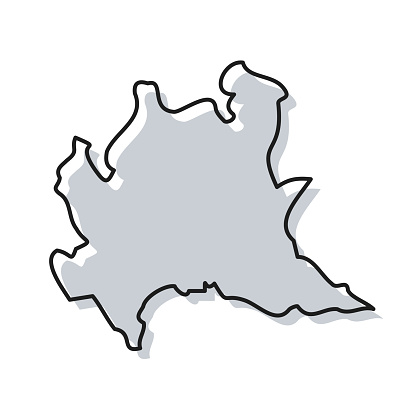Map of Lombardy sketched and isolated on a blank background. The map is gray with a black outline. Vector Illustration (EPS file, well layered and grouped). Easy to edit, manipulate, resize or colorize. Vector and Jpeg file of different sizes.