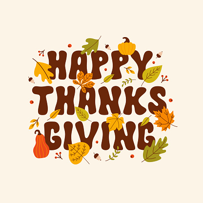 Happy Thanksgiving colorful typography vector design for greeting cards and poster on a beige background. Celebration quote 