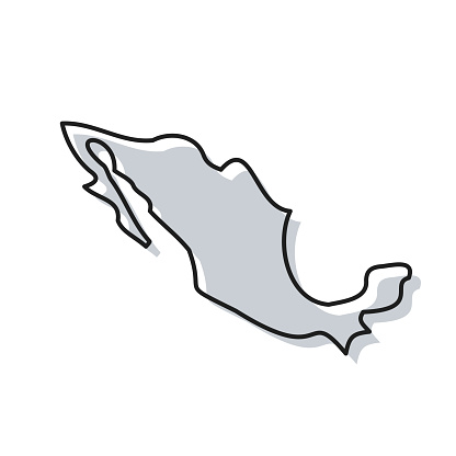 Map of Mexico sketched and isolated on a blank background. The map is gray with a black outline. Vector Illustration (EPS file, well layered and grouped). Easy to edit, manipulate, resize or colorize. Vector and Jpeg file of different sizes.