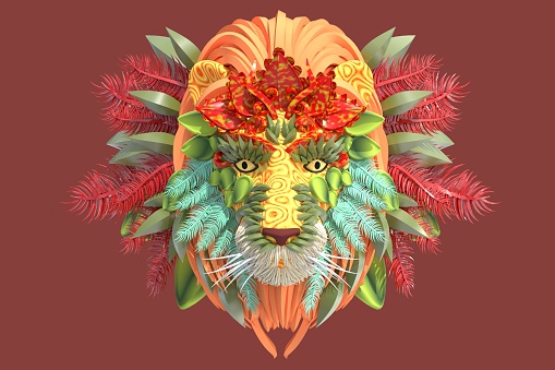 3D rendering of abstract lion head