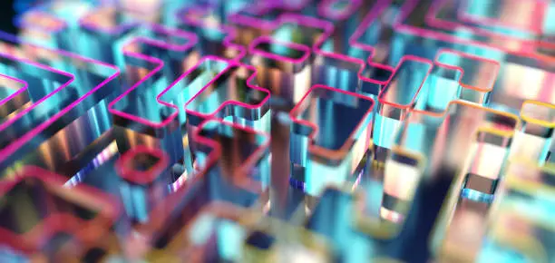 Photo of QR code as global communication and payment services. Modern CGI 3D render background. *Not an actual real QR code